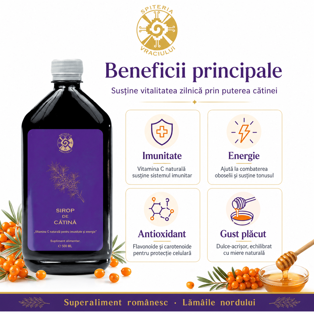 Leac Bătrânesc pentru Imunitate – Sirop de Cătină Natural | 500ml