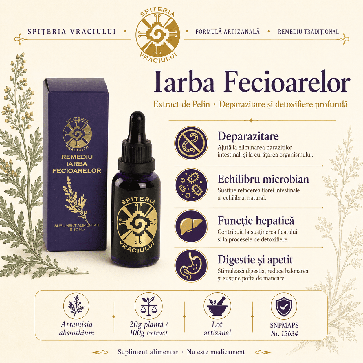 Remediu Natural Deparazitant – IARBA FECIOARELOR | 30ml