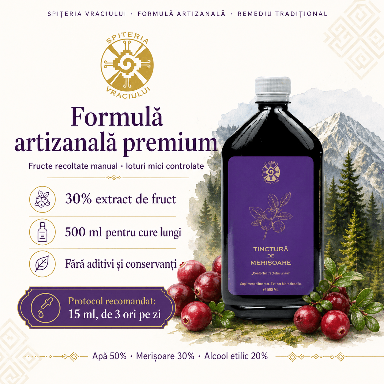 Leac Bătrânesc pentru Tract Urinar – Tinctură de Merișoare | 500ml
