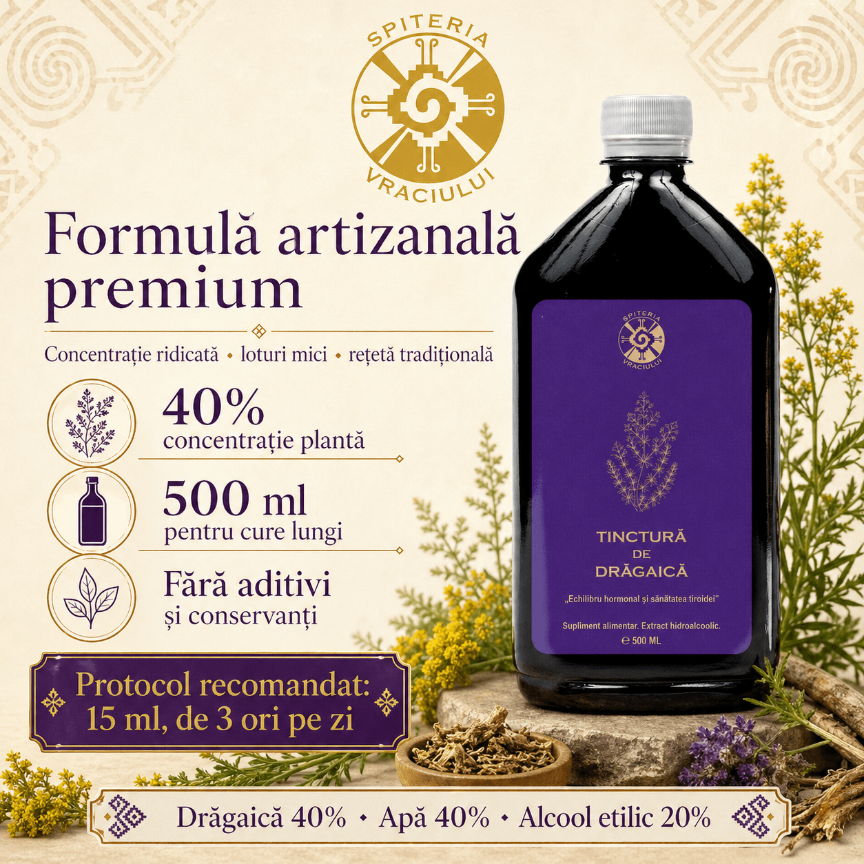 Tinctură de Drăgaică – Echilibru Hormonal și Sănătatea Tiroidei | 500ml