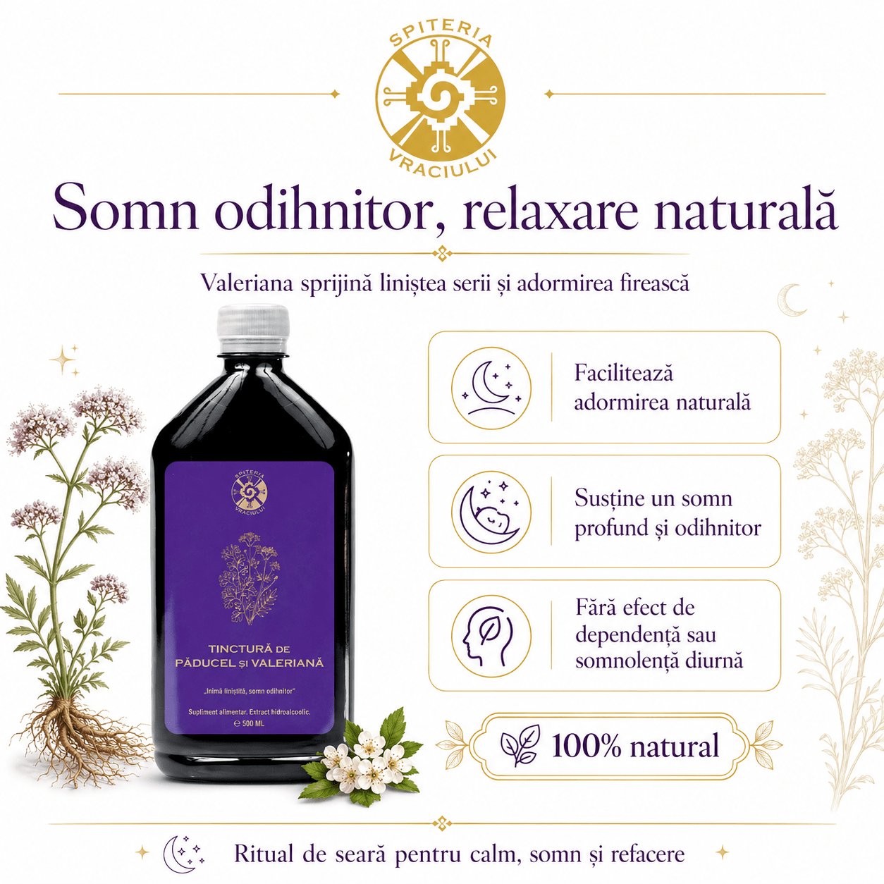 Tinctură de Păducel și Valeriană – Inimă Liniștită și Somn Odihnitor | 500ml