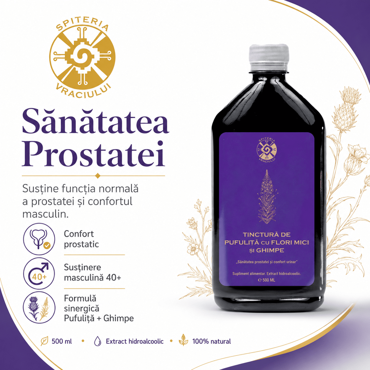 Tinctură de Pufuliță și Ghimpe – Prostată și Confort Urinar | 500ml